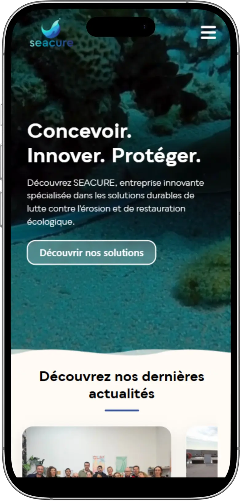 Affichage mobile du site Seacure